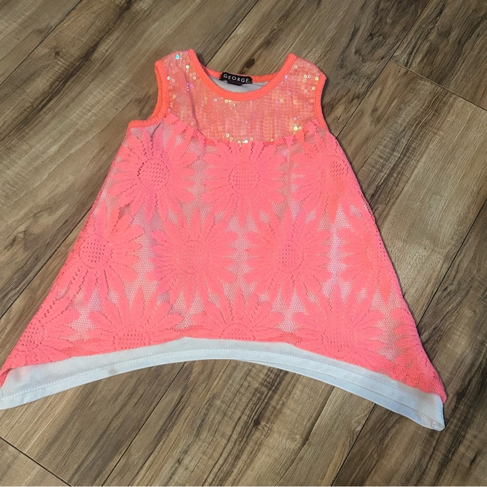 George Girls Sleeveless Top Pink Floral Lace Sequin Party‎ Casual Layering